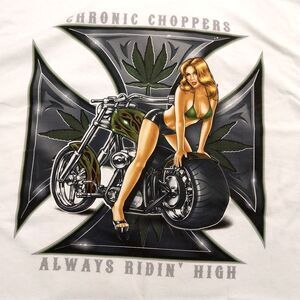 Cronic Choppers Tee Shirt Size XL White "Always Riding High" ODM #B88